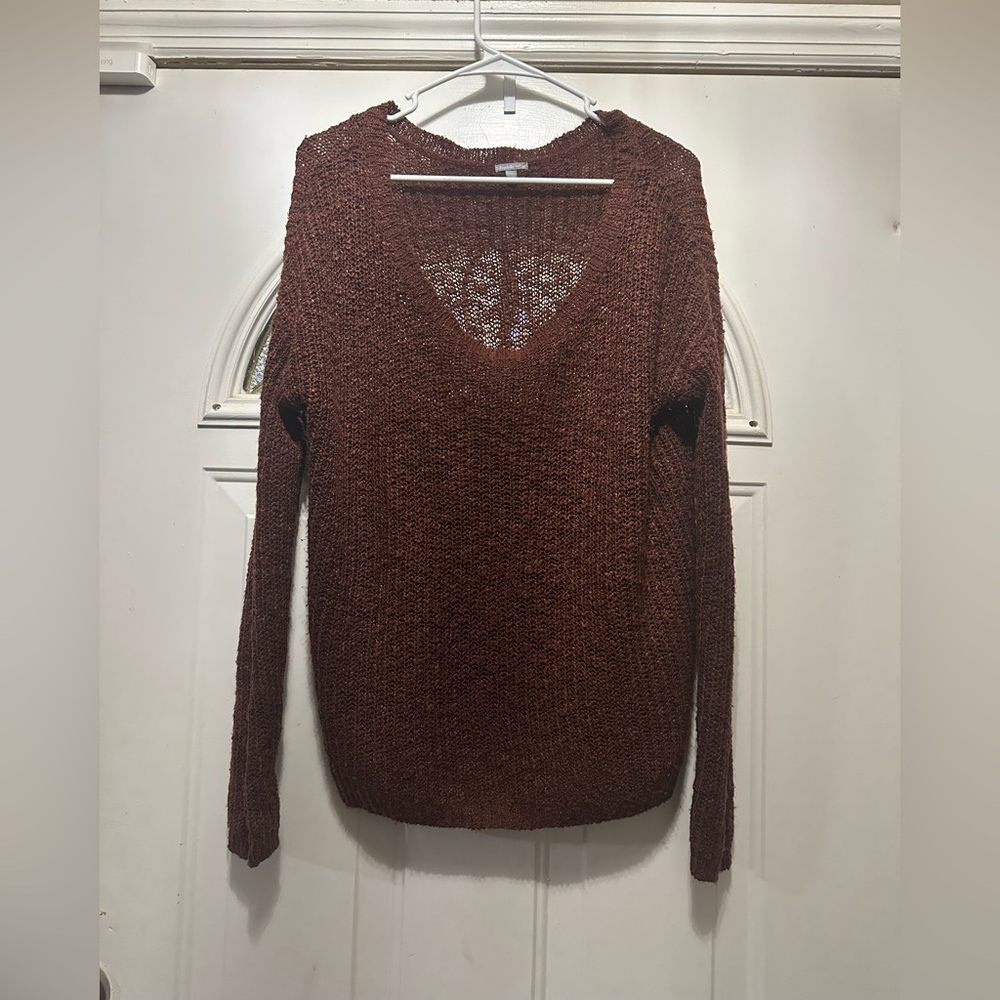 Charlotte Russe Rust Off-the-Shoulder V-Neck Knit Sweater